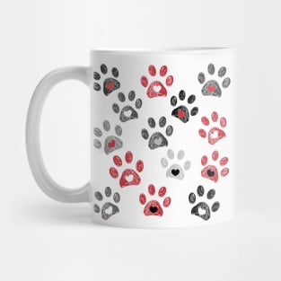 Red, black and grey doodle paw print Mug